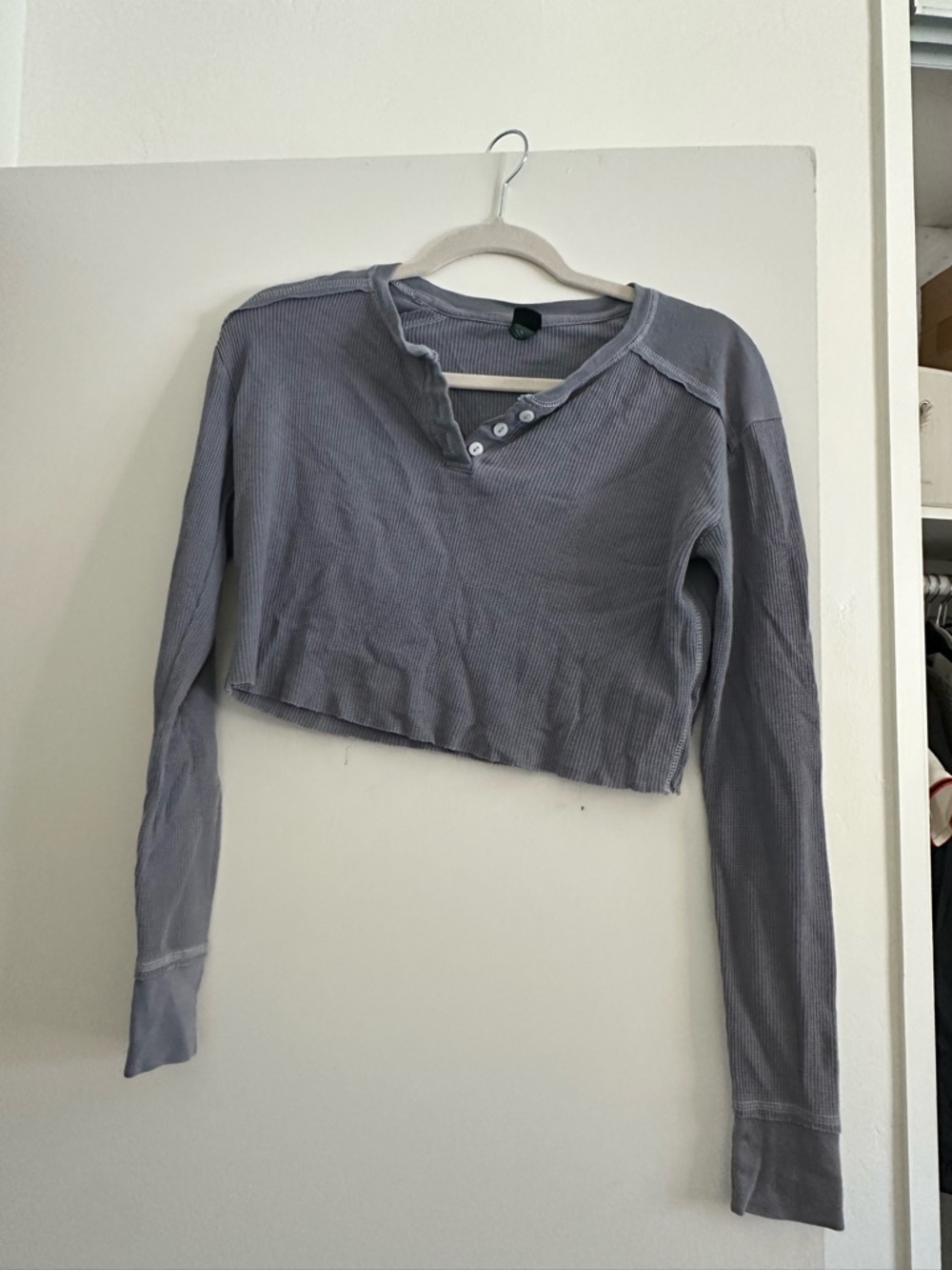 wild fable Cropped Henley Top - Dusty Lavender